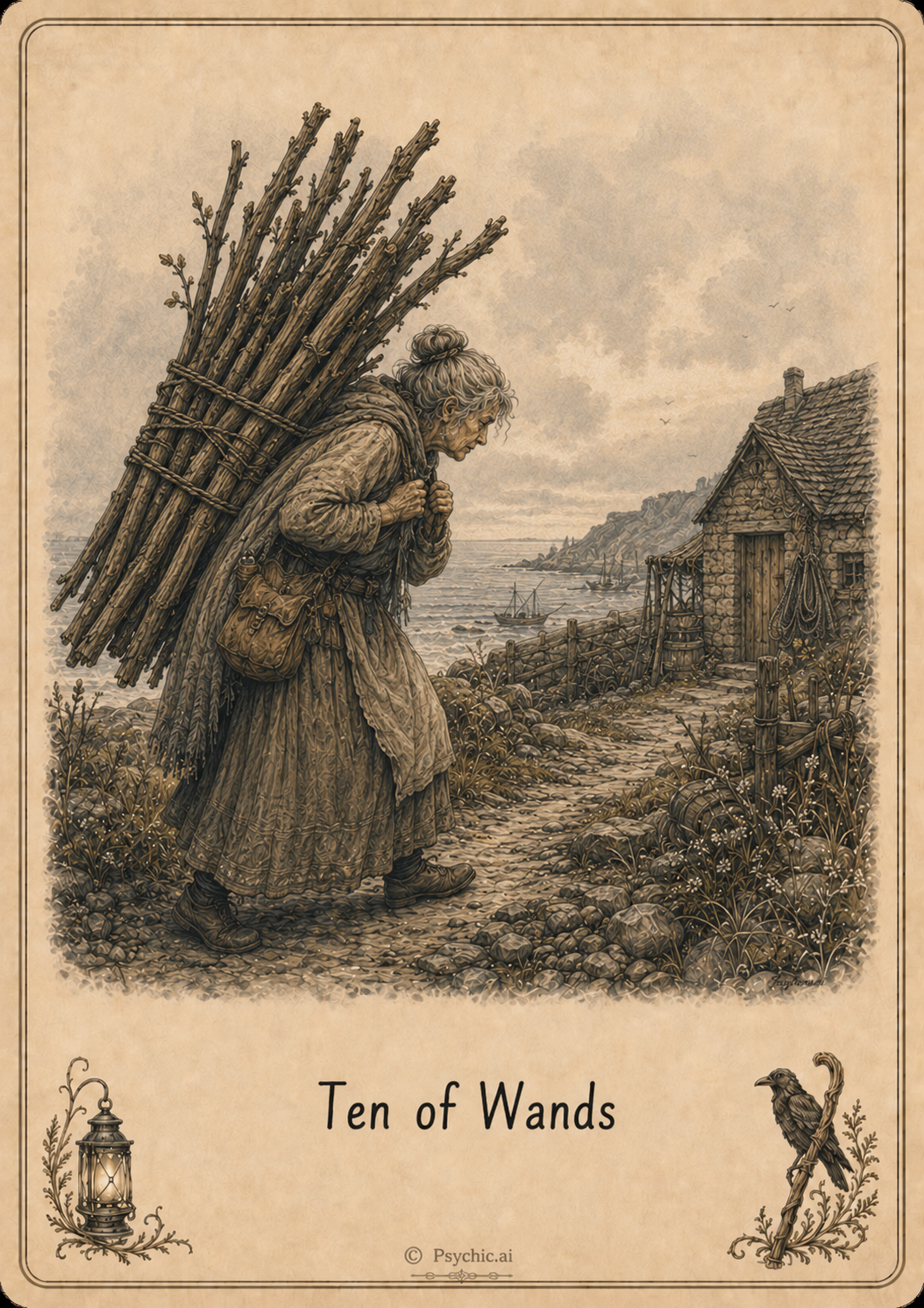 Ten of Wands tarot card illustration